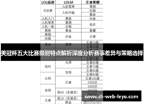 美冠杯五大比赛级别特点解析深度分析赛事差异与策略选择